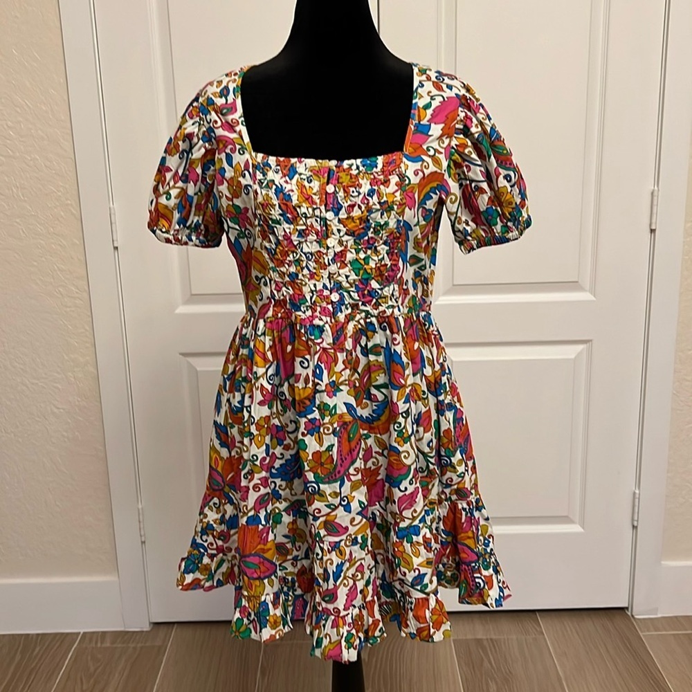 House Of Harlow Floral Short Sleeve Dress Size small Cotton Boho Bright